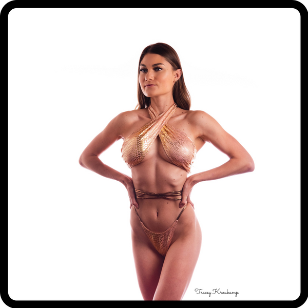 Pink and Gold Front Wrap Bikini