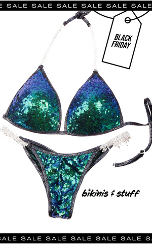 Luminous purple and green Sequin Competition Bikini