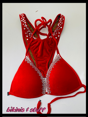 Bright red velour Competition Bikini